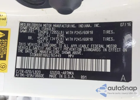 2016 Toyota Highlander Xle V6 from USA, damaged, VIN 5TDKKRFH8GS165449